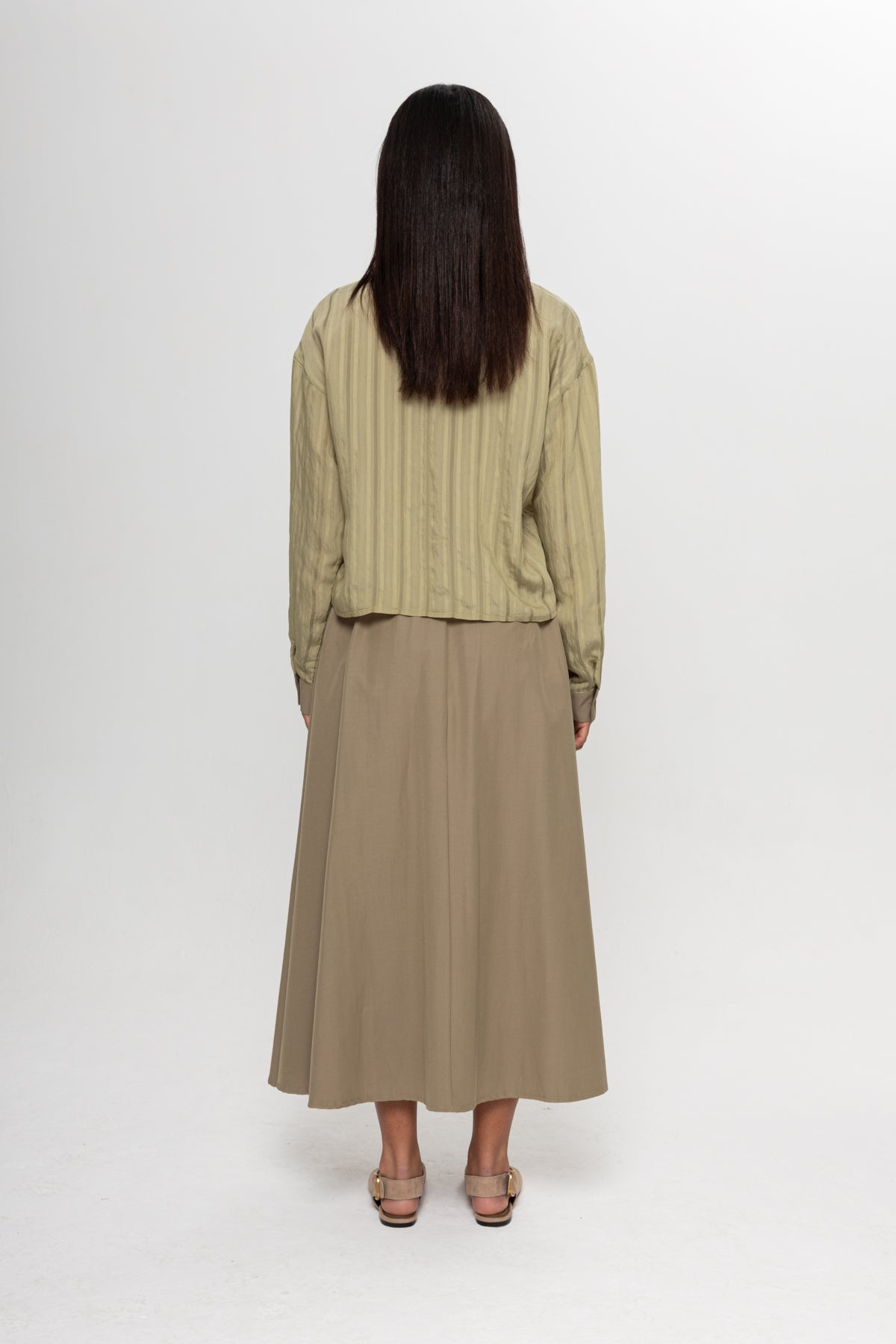 ÇAĞLA YEŞİLİ ÇİZGİLİ GİZLİ PATLI ETEKLİ TAKIM