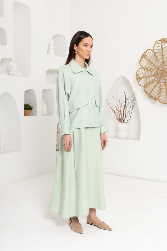 MİNT YEŞİLİ CEPLİ CEKET ELBİSE