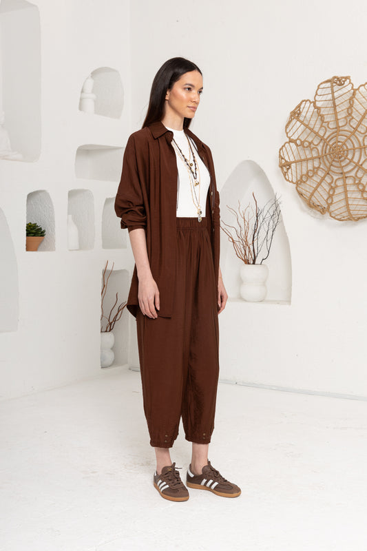 KAHVE ZIMBA DETAYLI PANTOLON TAKIM