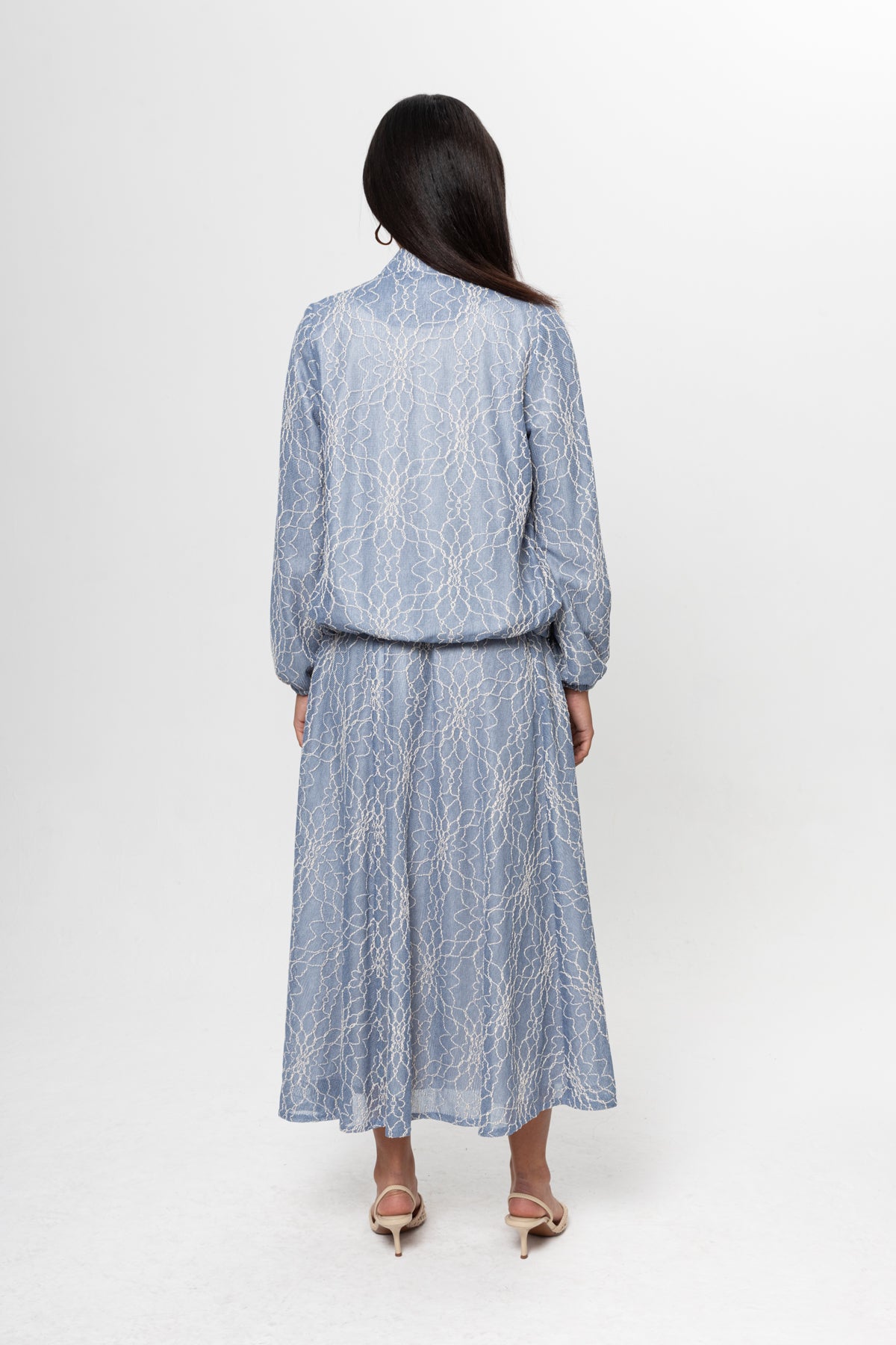 BEBE MAVİSİ DANTEL DETAY ETEKLİ TAKIM