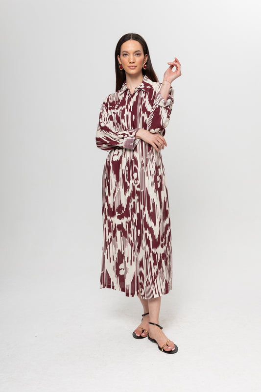 BEJ BORDO GÖMLEK ELBİSE