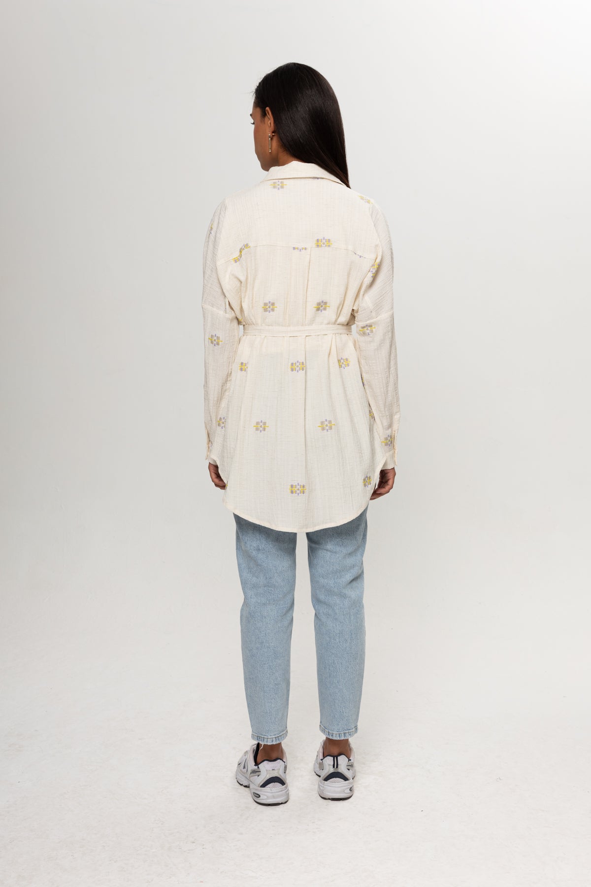 BEJ YEŞİL VE MOR RENKLİ SALAŞ KEMERLİ GÖMLEK