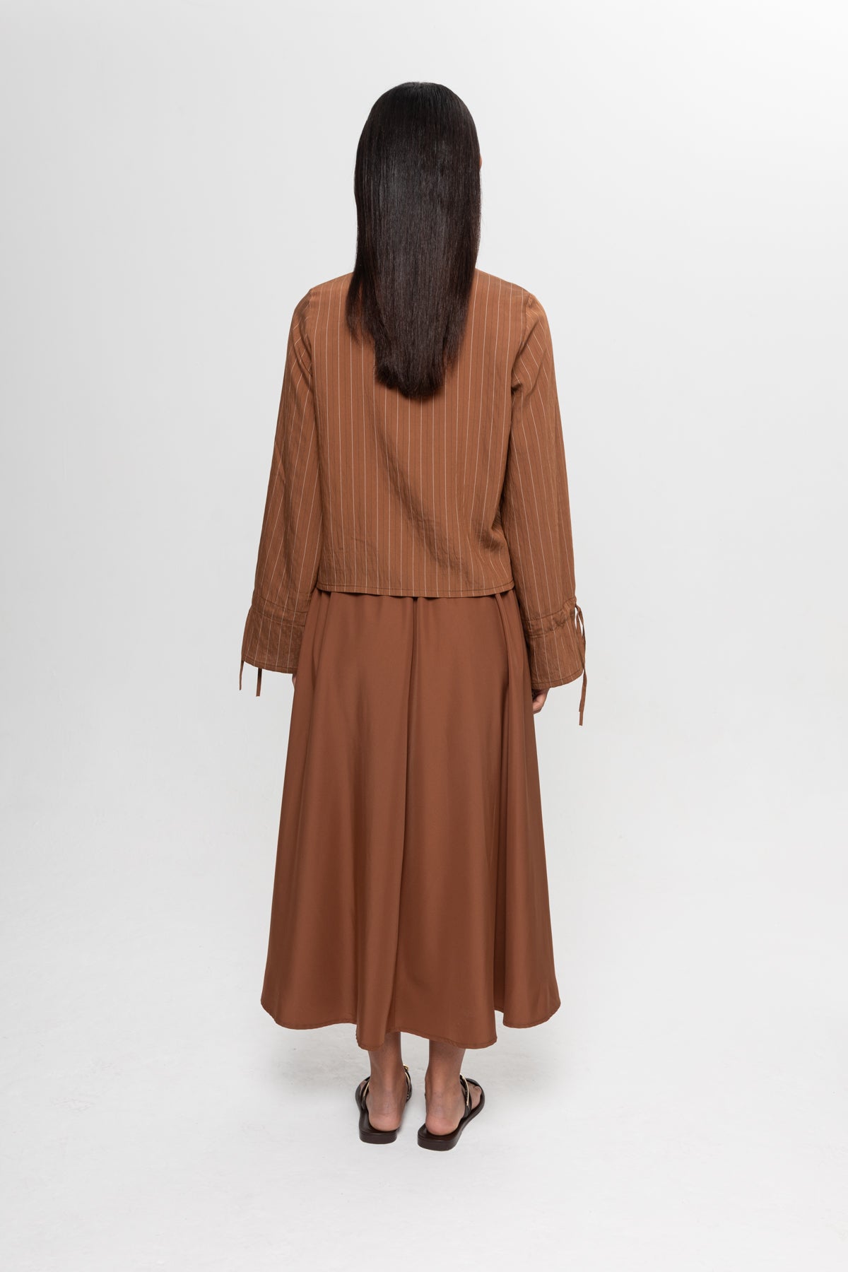 CAMEL ÇİZGİLİ ÖNÜ BRİTLİ ETEK TAKIM