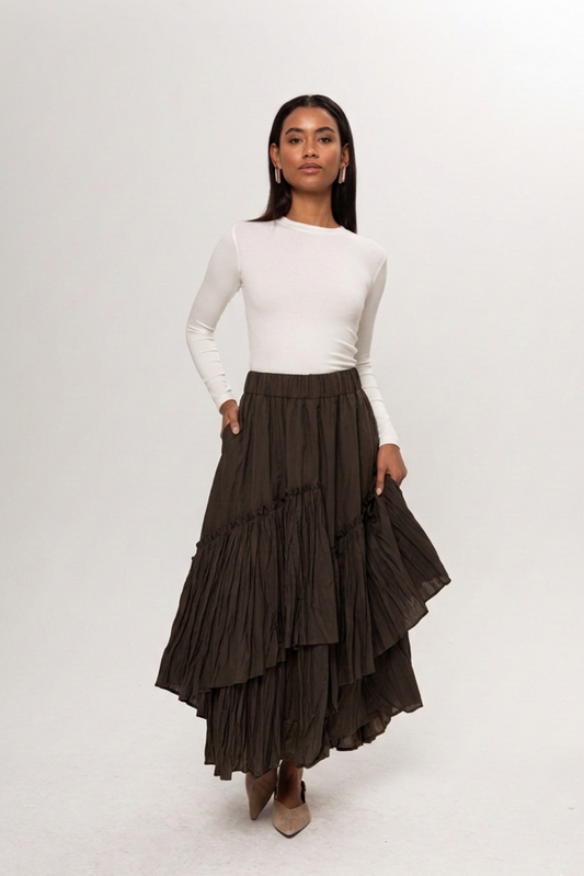 KAHVERENGİ KRAŞLI KAT KAT ETEK