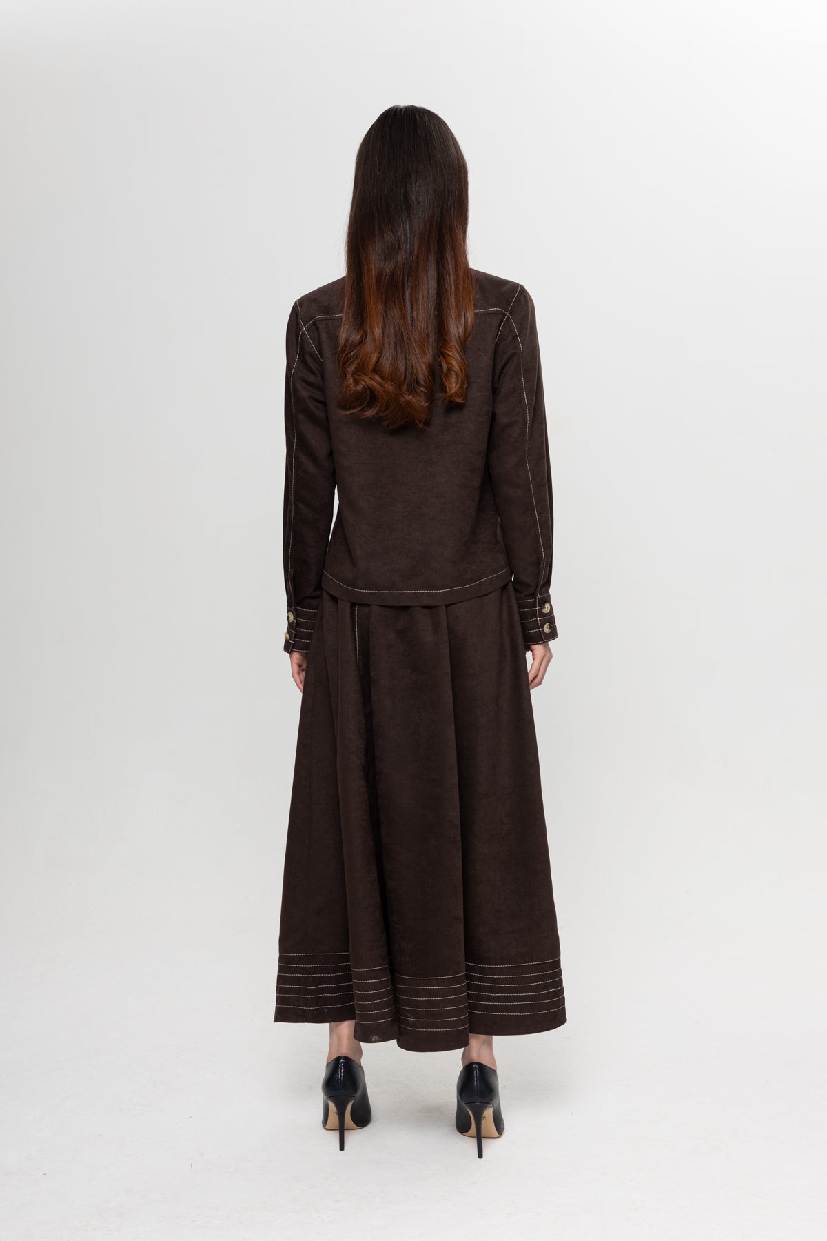 KAHVE ÇİZGİLİ ETEK TAKIM