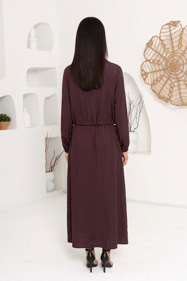 BORDO YELEK DETAYLI ELBİSE