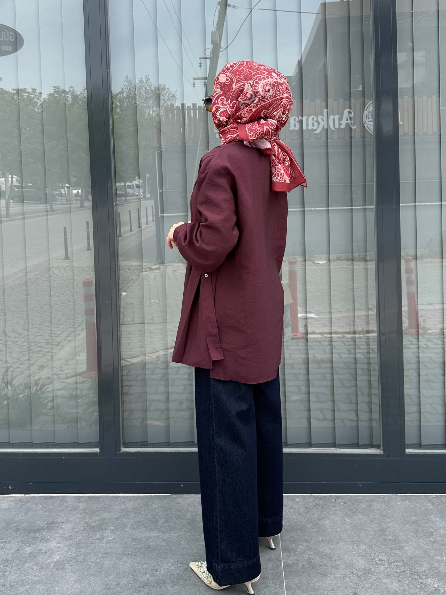 BORDO GOLD DÜĞMELİ KEMER DETAYLI TUNİK