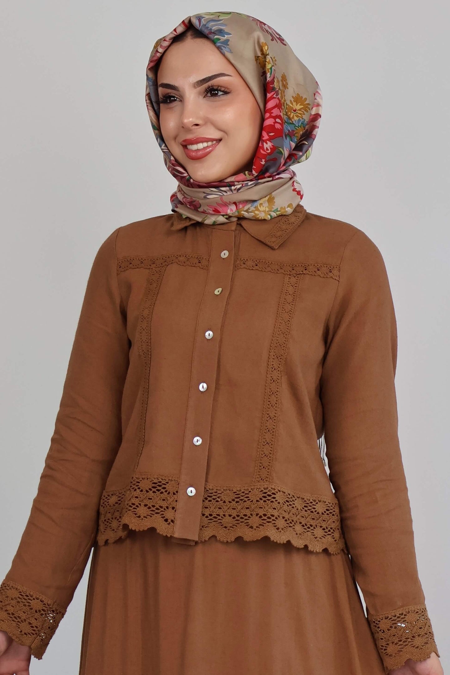 CAMEL GÜPÜR DETAYLI ETEKLİ TAKIM