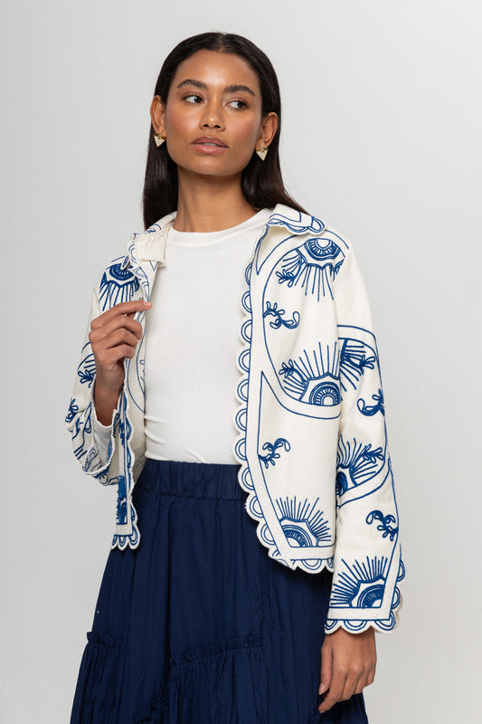 BEJ MAVİ NAKIŞLI CEKET