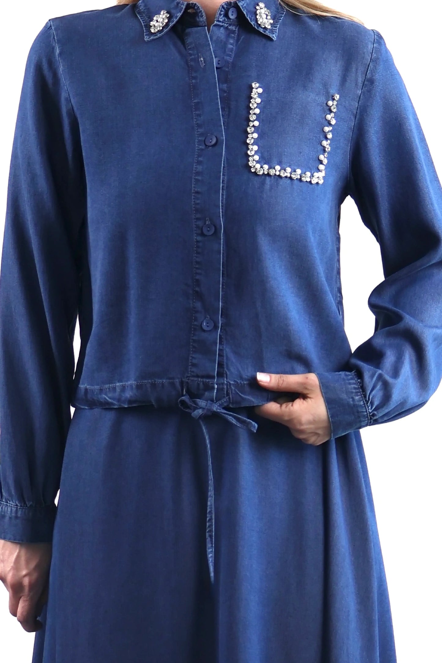 KOYU DENIM TAŞ İŞLEMELİ TENSEL TAKIM