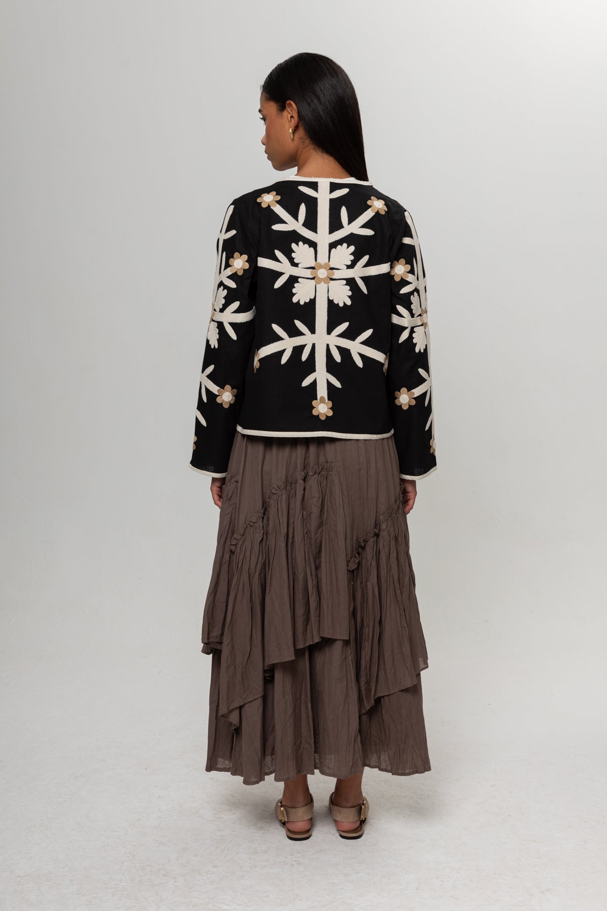 SİYAH VİZON NAKIŞLI KİMONO