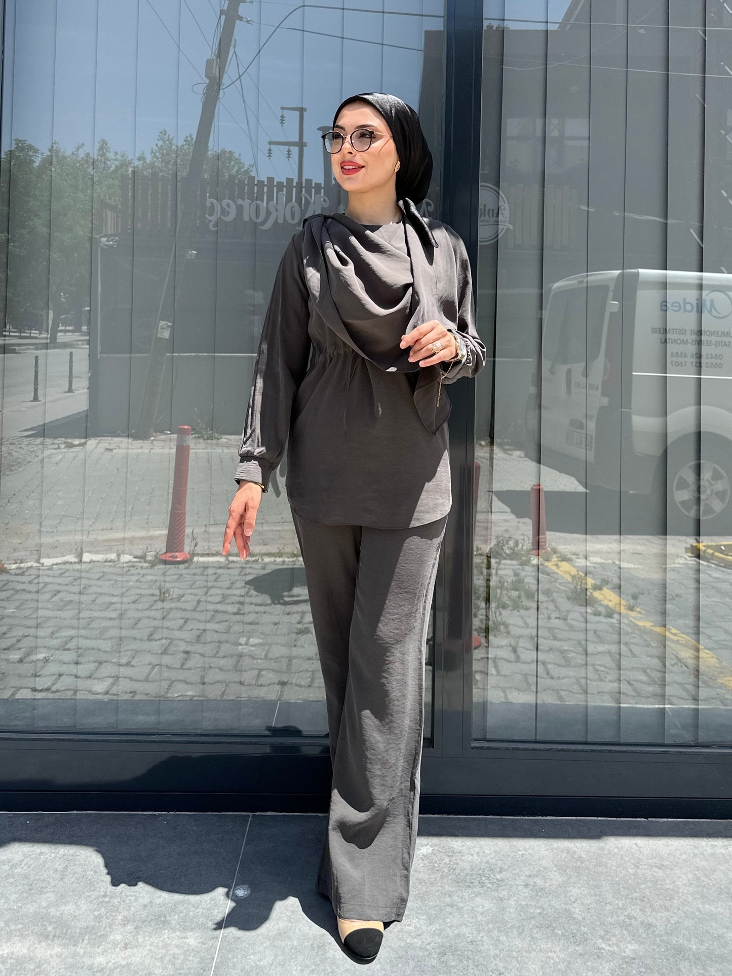 ANTRASİT BELDEN BAĞLAMALI PANTOLON TAKIM