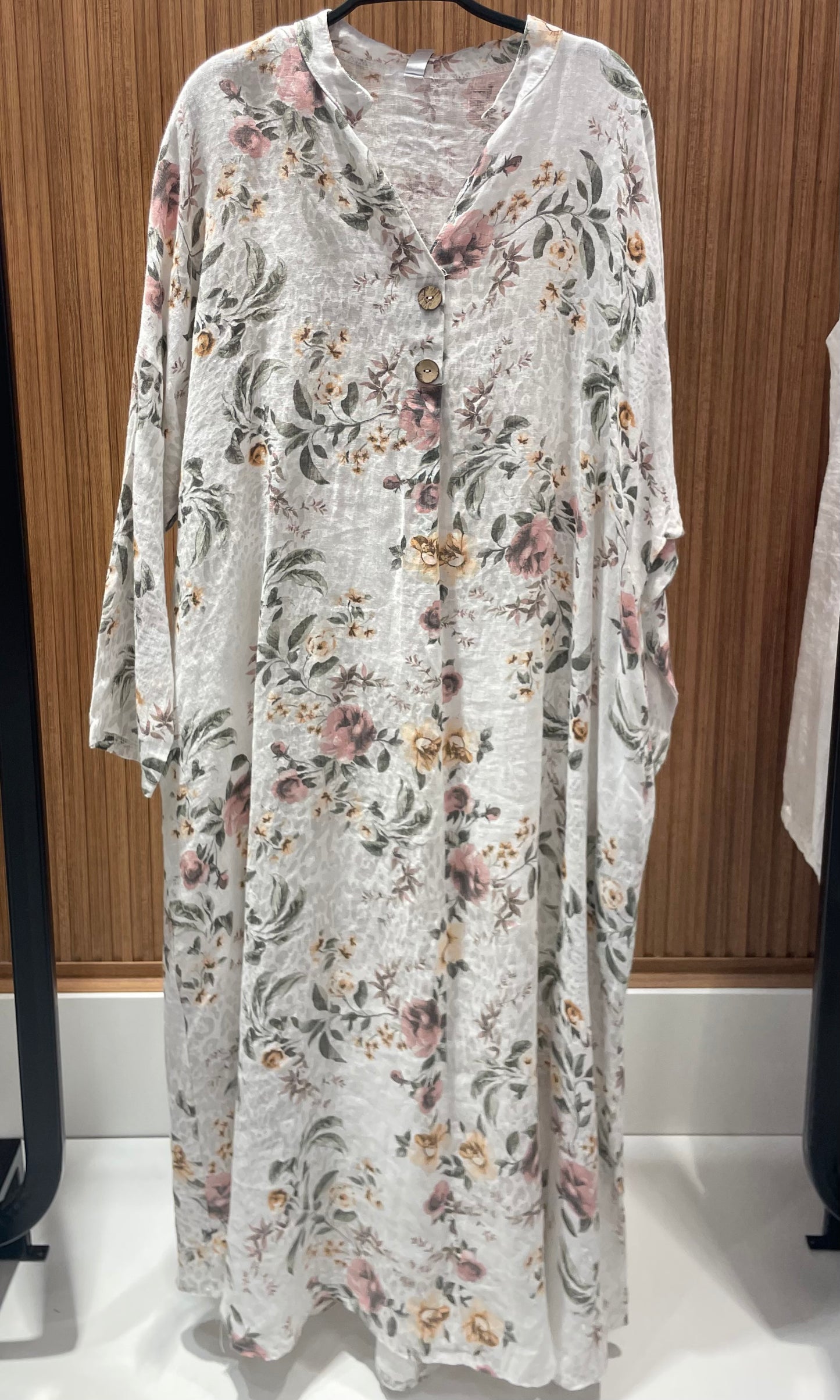 EKRU DESENLİ UZUN KETEN TUNİK