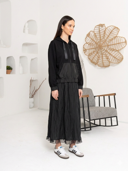 SİYAH DANTEL DETAY BOMBER ETEK TAKIM