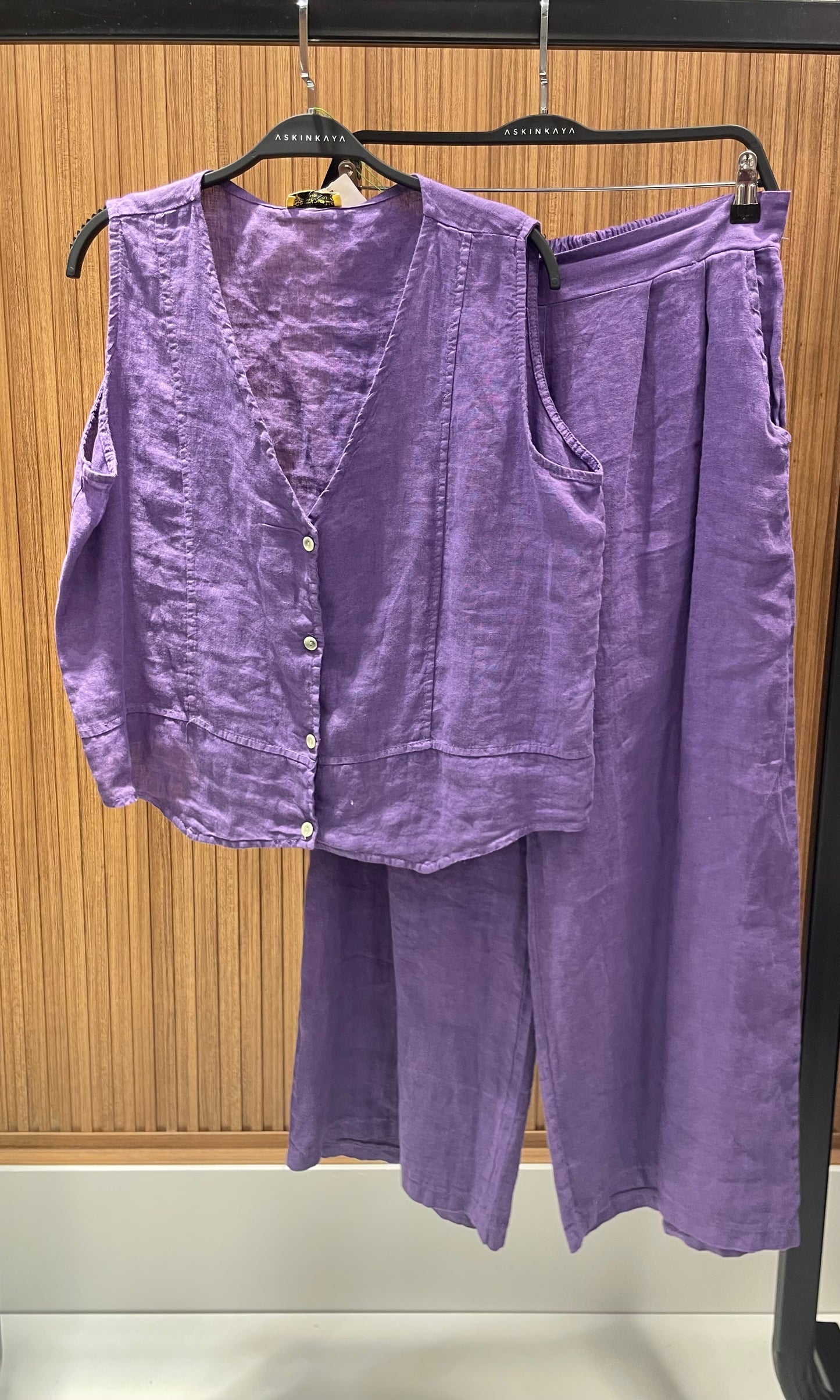 MOR YELEKLİ KETEN PANTOLON TAKIM