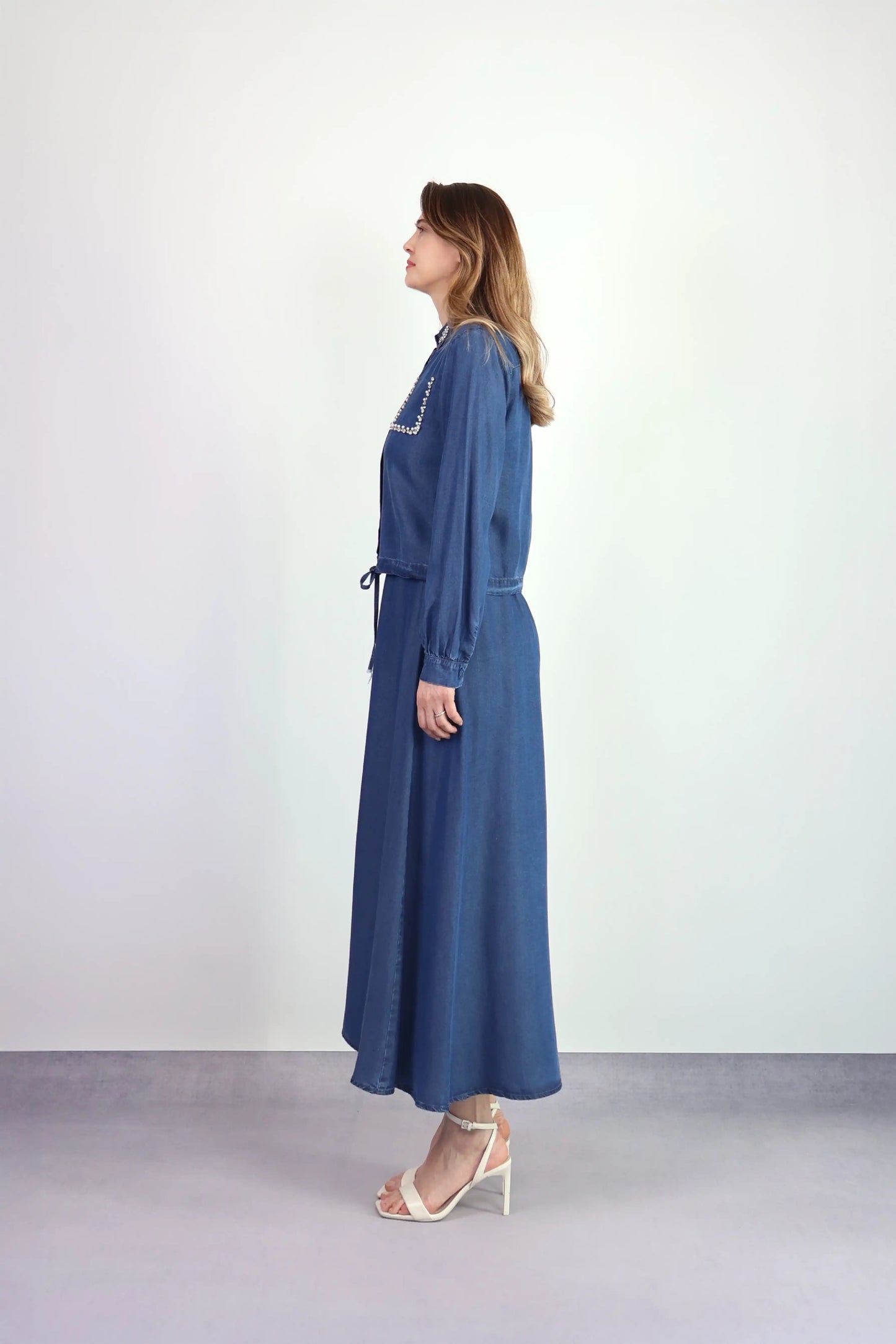 KOYU DENIM TAŞ İŞLEMELİ TENSEL TAKIM