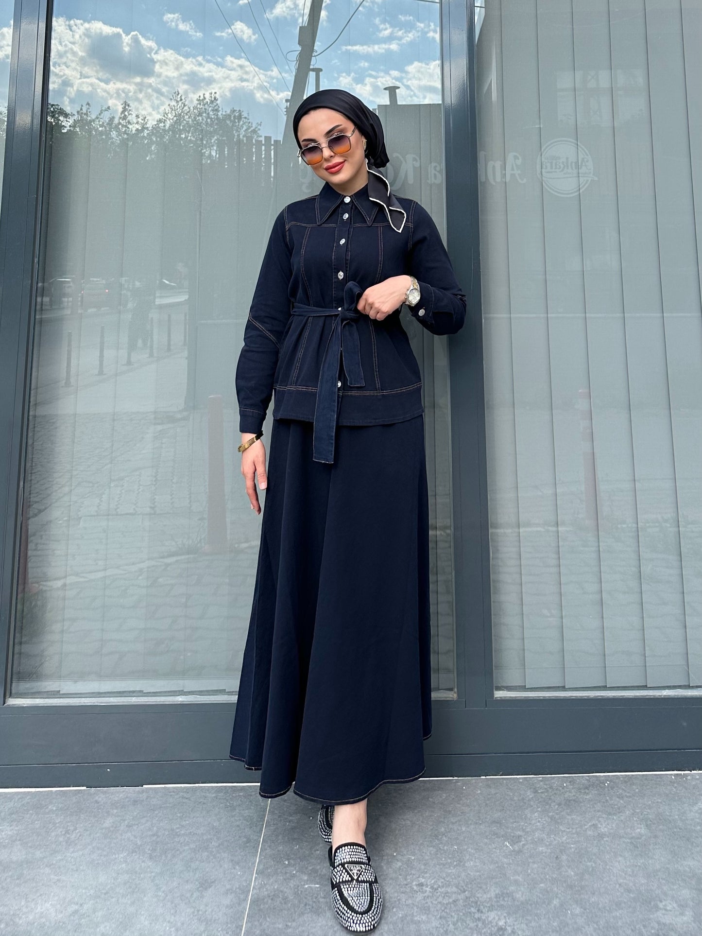 KOYU DENIM LİKRALI ETEK TAKIM