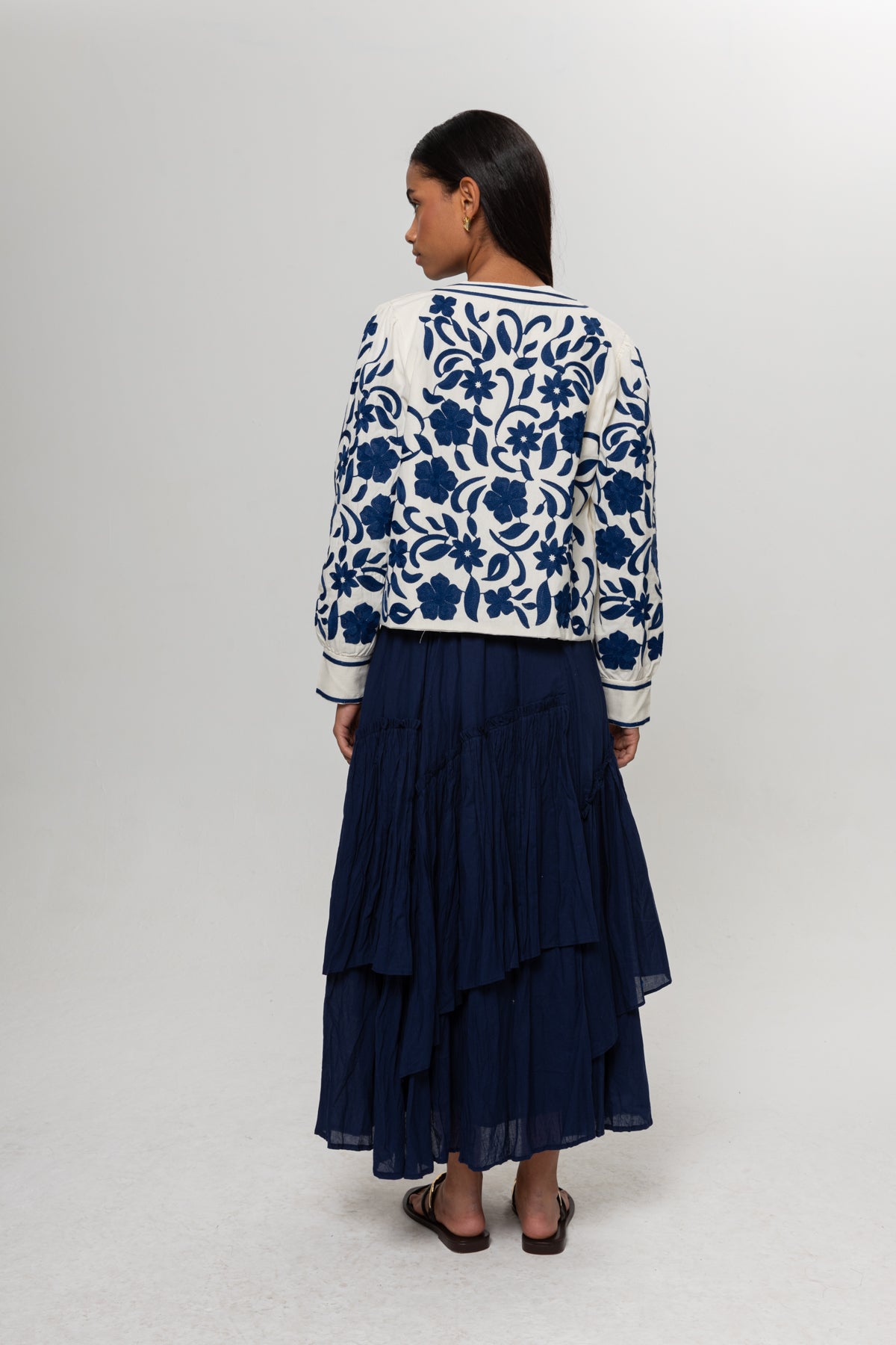 BEJ MAVİ NAKIŞLI KİMONO