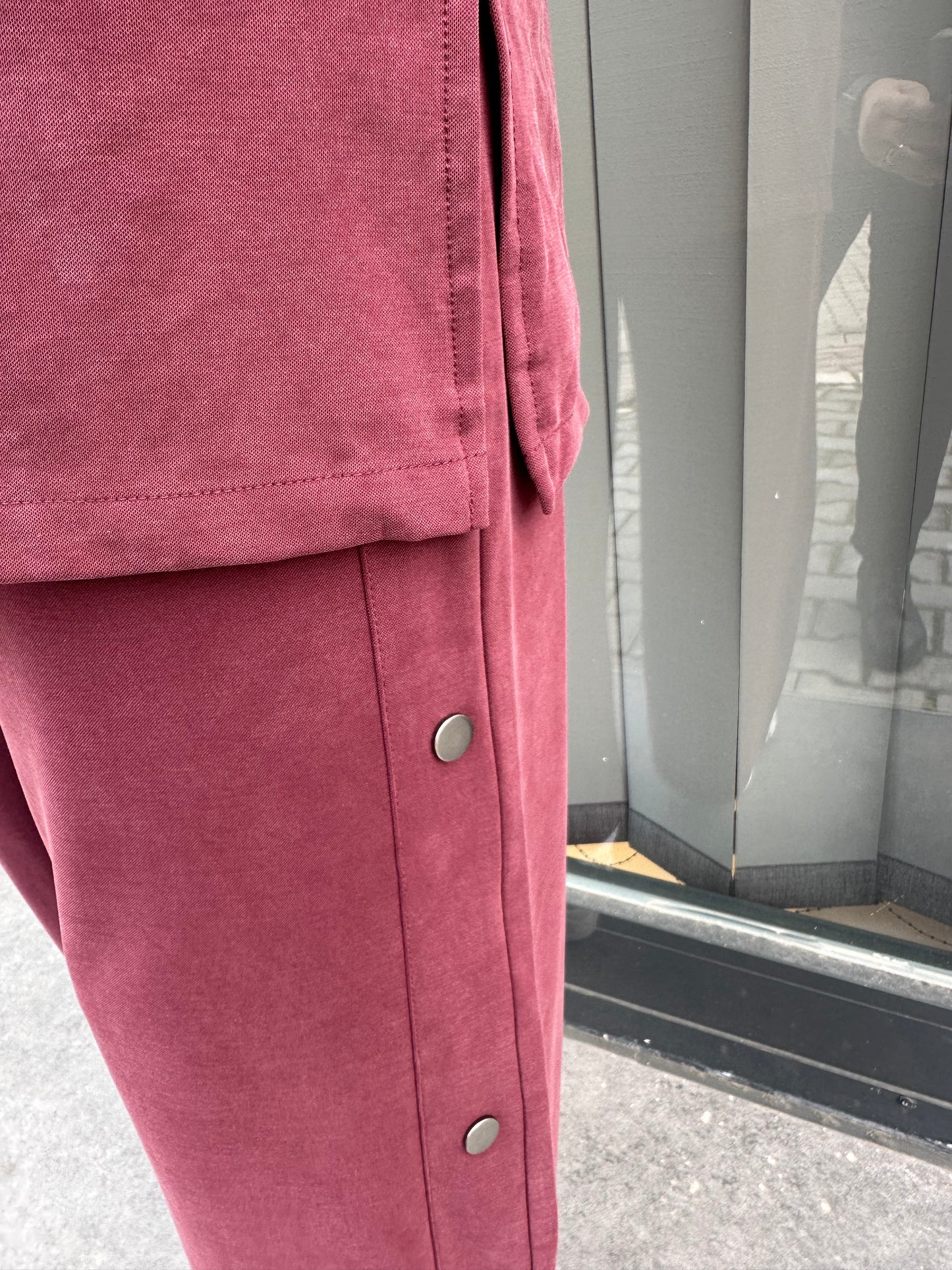 BORDO GÜMÜŞ DÜĞME DETAYLI PANTOLON TAKIM