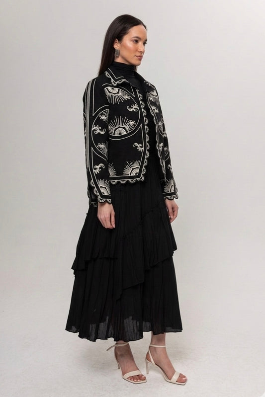 SİYAH BEJ NAKIŞLI CEKET