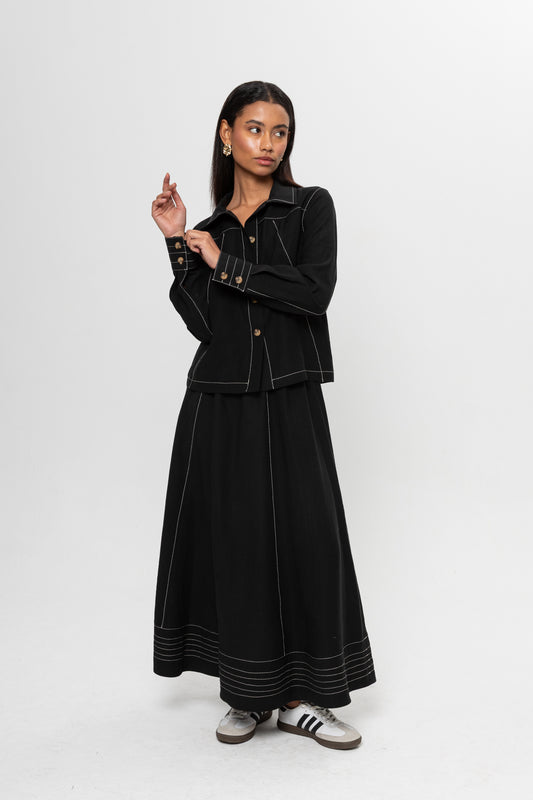 SİYAH ÇİZGİLİ ETEK TAKIM