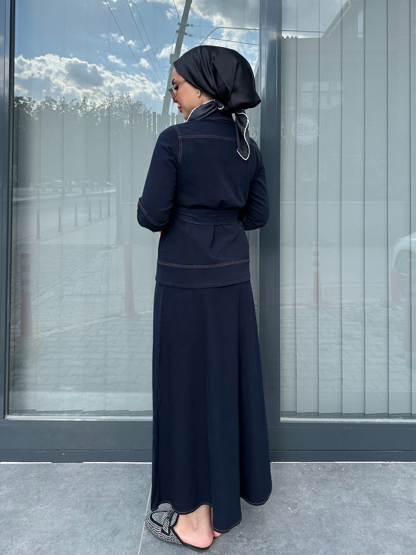 KOYU DENIM LİKRALI ETEK TAKIM