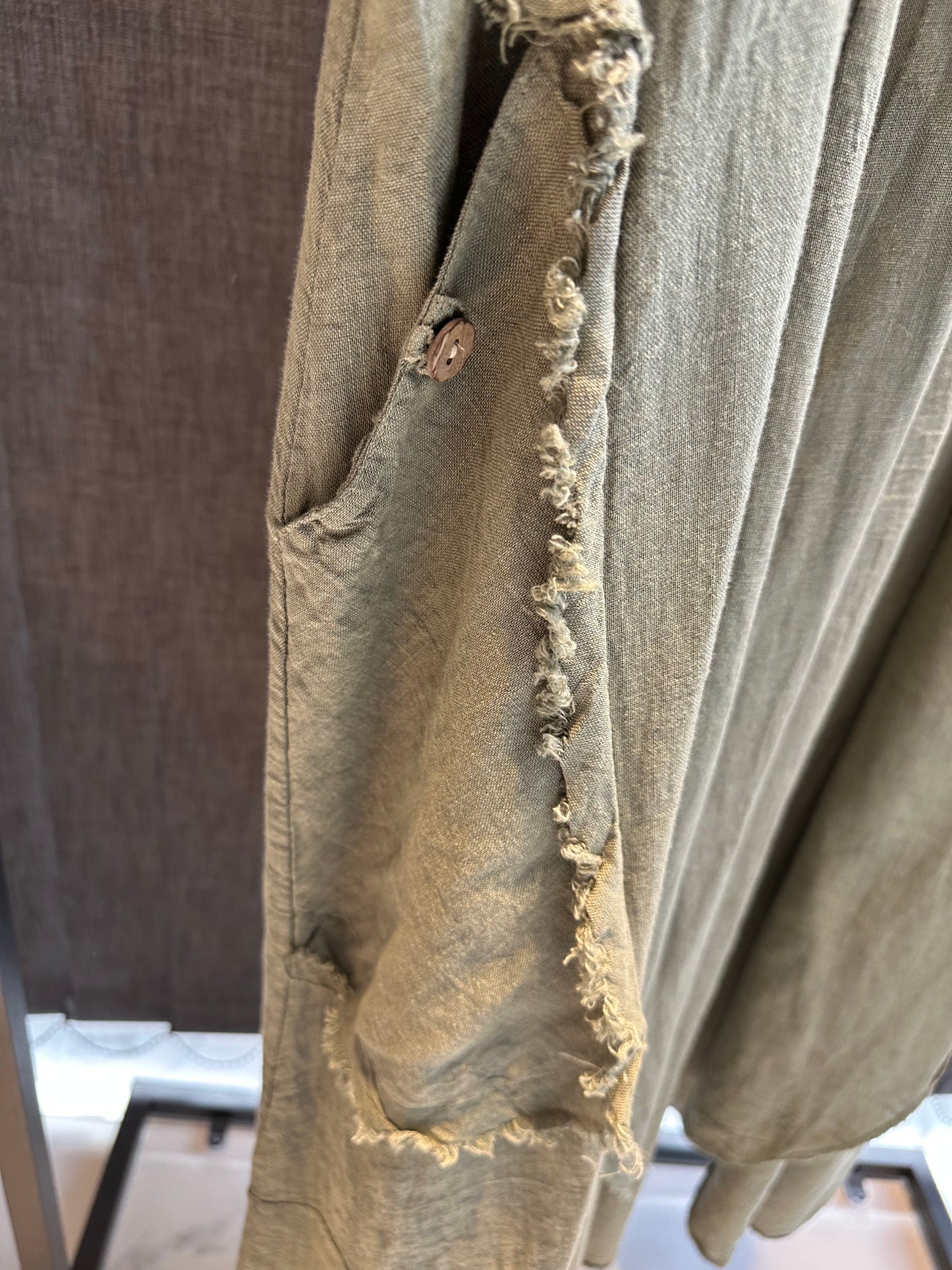 HAKİ DÜZ DESEN KETEN UZUN KAP