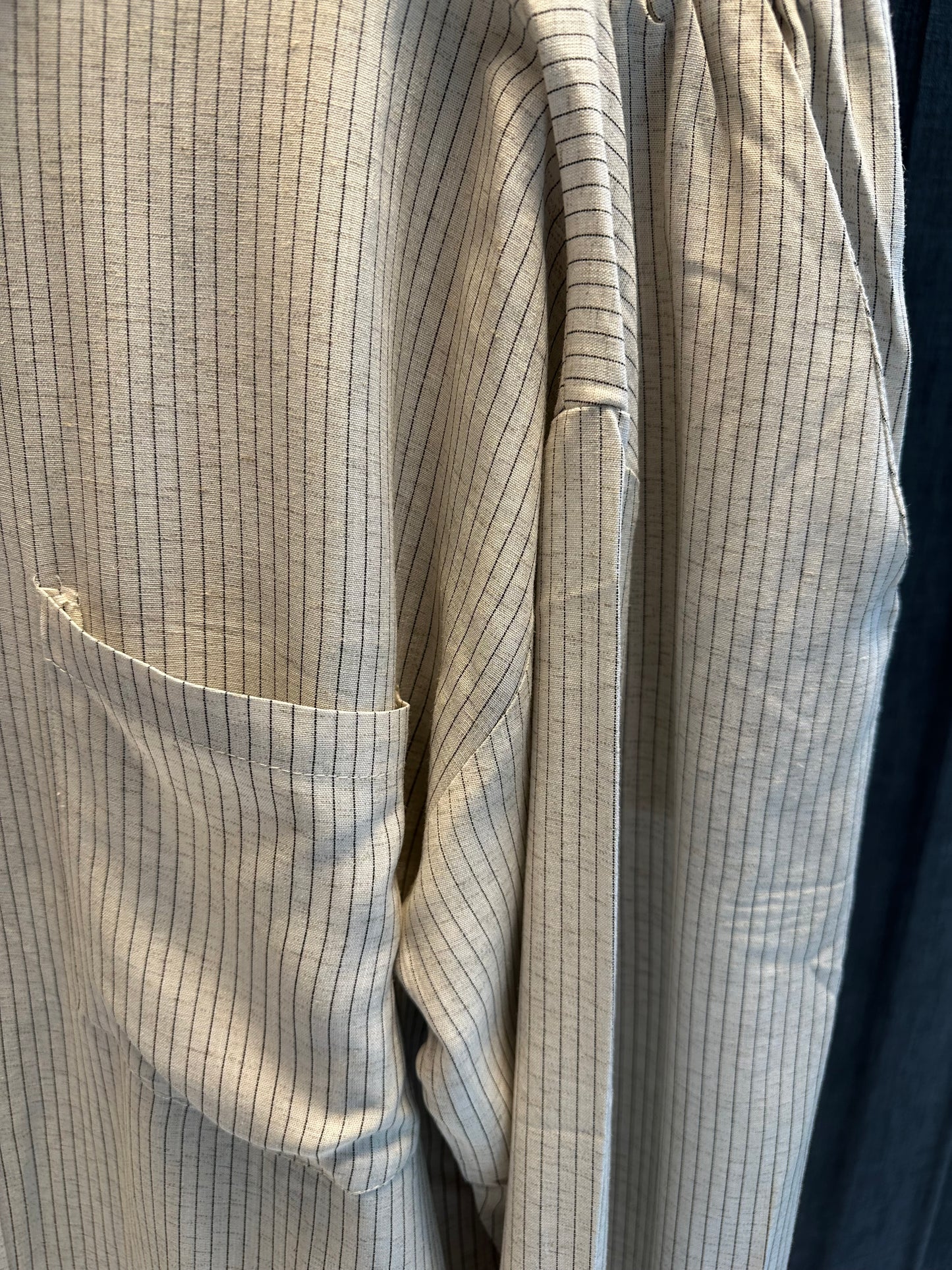 BEJ ÇİZGİLİ KETEN PANTOLON TAKIM