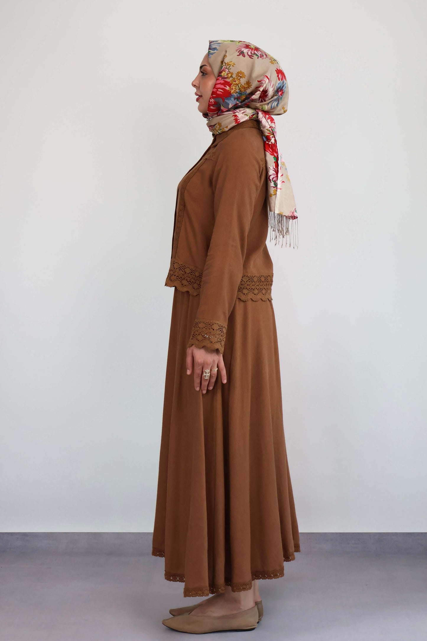 CAMEL GÜPÜR DETAYLI ETEKLİ TAKIM