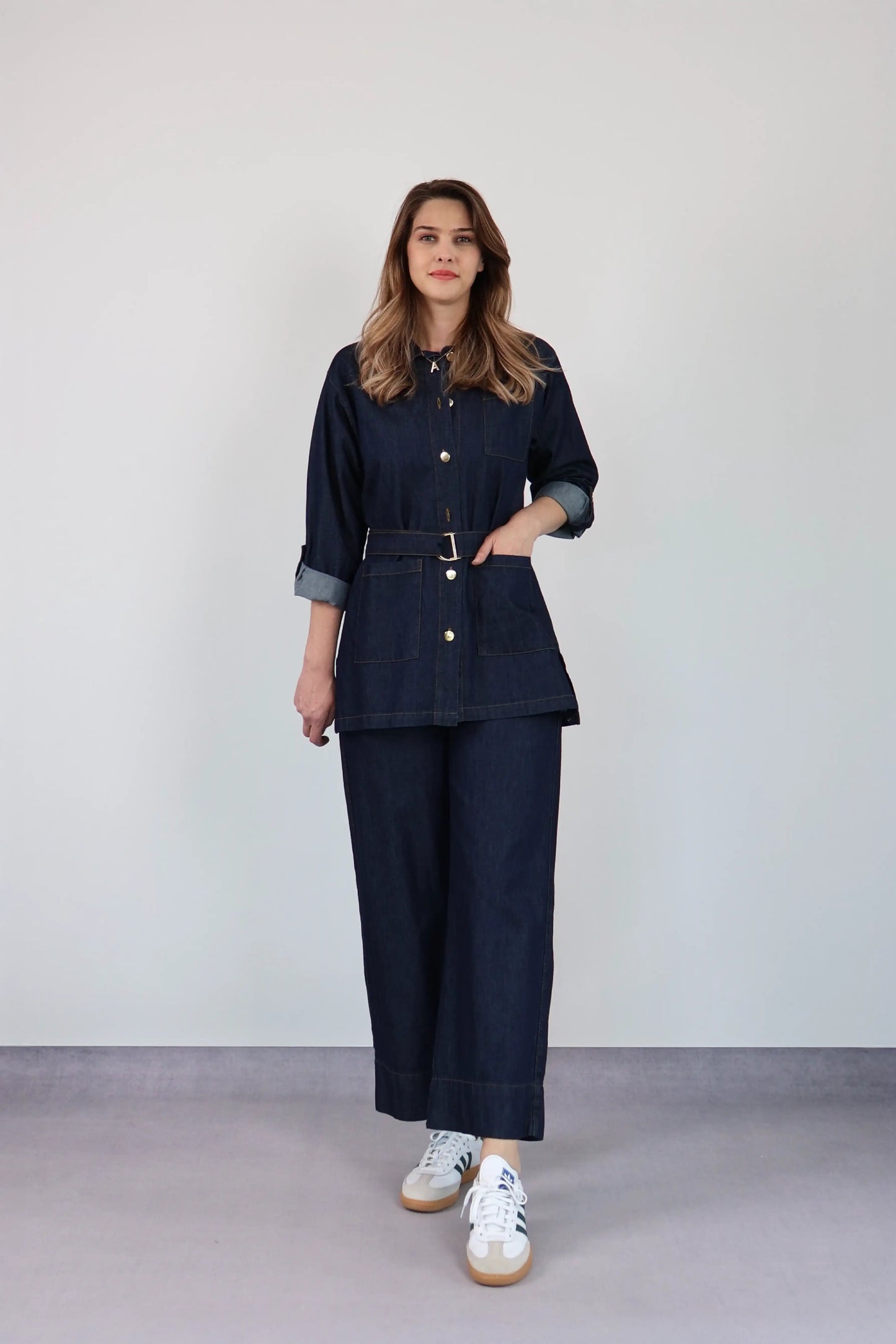 KOYU DENIM KEMERLİ PANTOLON TAKIM
