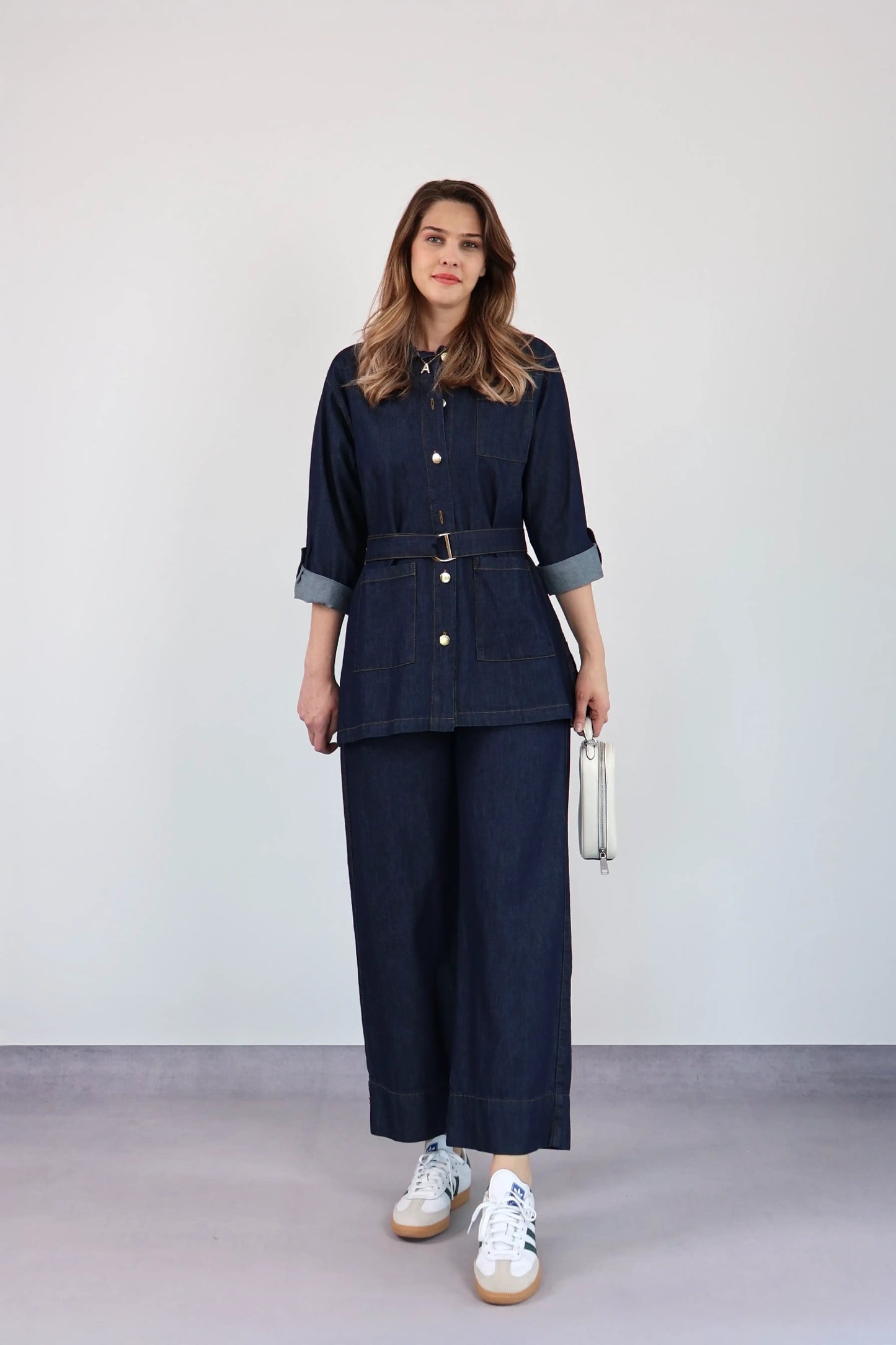 KOYU DENIM KEMERLİ PANTOLON TAKIM