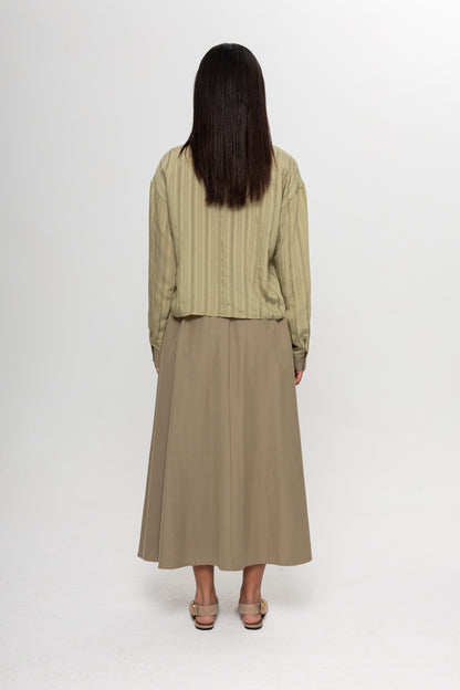 ÇAĞLA YEŞİLİ ÇİZGİLİ GİZLİ PATLI ETEKLİ TAKIM