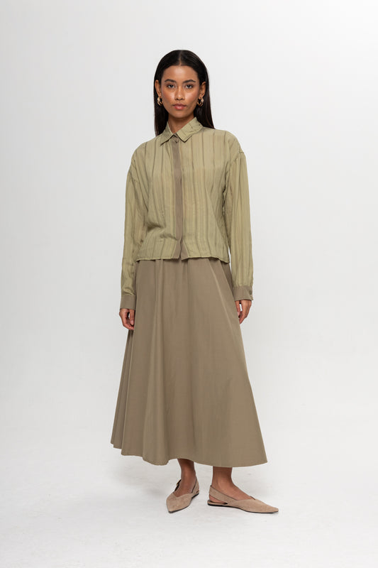 ÇAĞLA YEŞİLİ ÇİZGİLİ GİZLİ PATLI ETEKLİ TAKIM