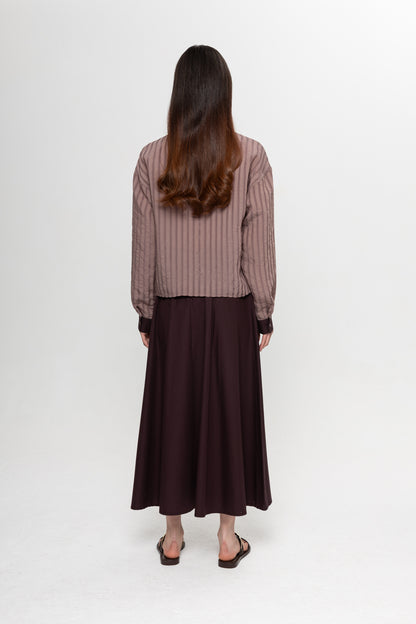 BORDO ÇİZGİLİ GİZLİ PATLI ETEKLİ TAKIM