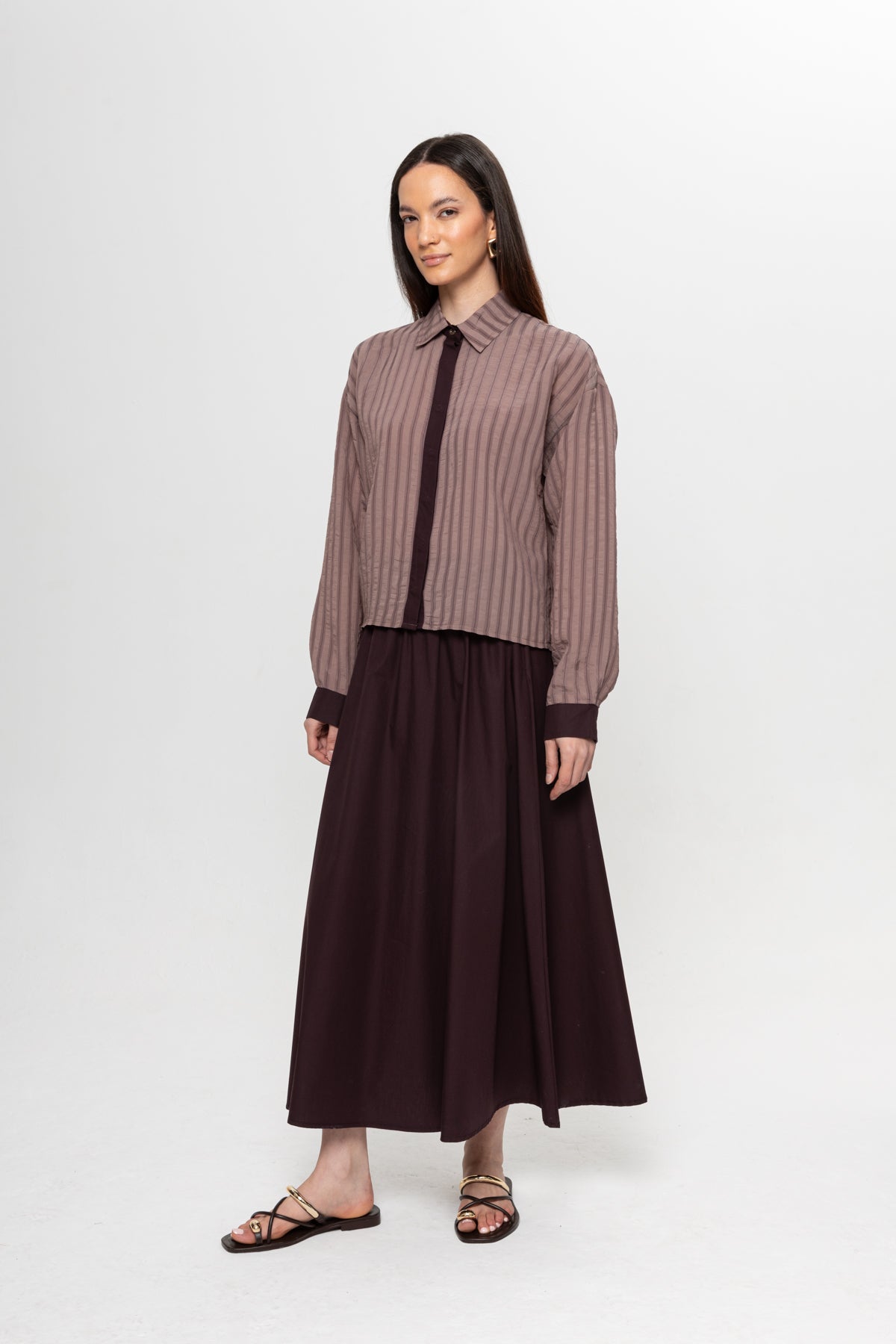 BORDO ÇİZGİLİ GİZLİ PATLI ETEKLİ TAKIM