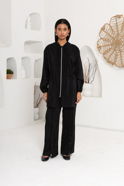 SİYAH ÖNÜ FERMUAR DETAYLI PANTOLON TAKIM