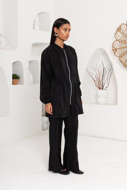 SİYAH ÖNÜ FERMUAR DETAYLI PANTOLON TAKIM