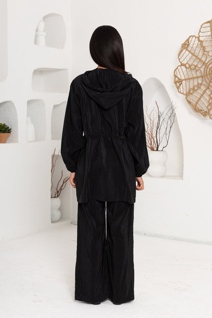 SİYAH ÖNÜ FERMUAR DETAYLI PANTOLON TAKIM