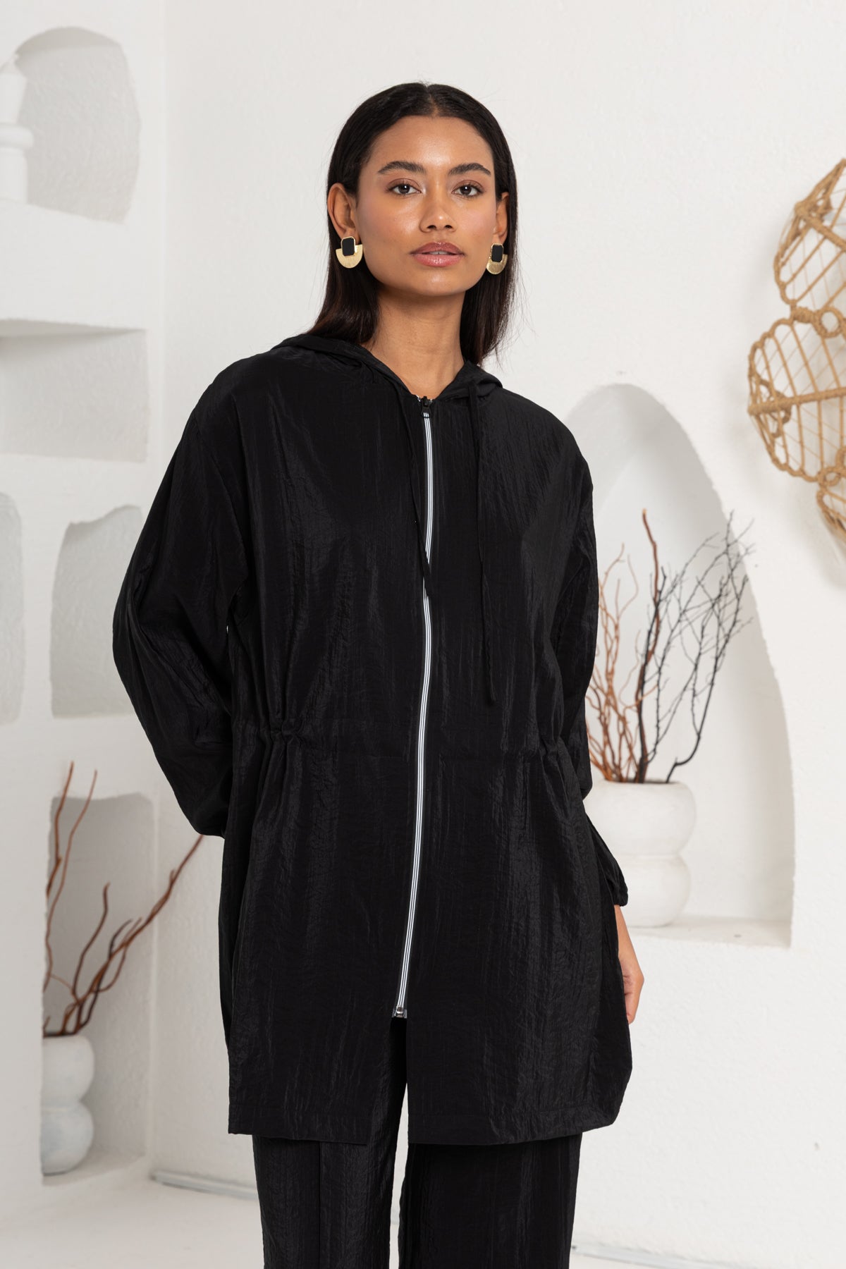 SİYAH ÖNÜ FERMUAR DETAYLI PANTOLON TAKIM