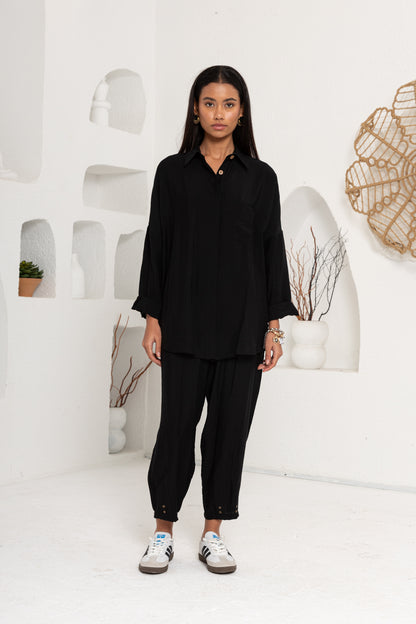 SİYAH ZIMBA DETAYLI PANTOLON TAKIM