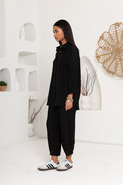 SİYAH ZIMBA DETAYLI PANTOLON TAKIM