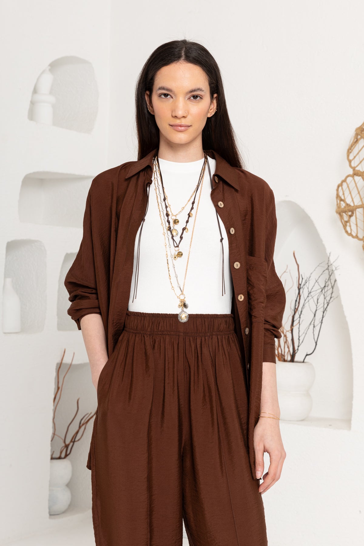 KAHVE  ZIMBA DETAYLI PANTOLON TAKIM