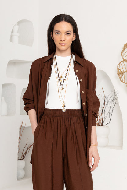 KAHVE  ZIMBA DETAYLI PANTOLON TAKIM