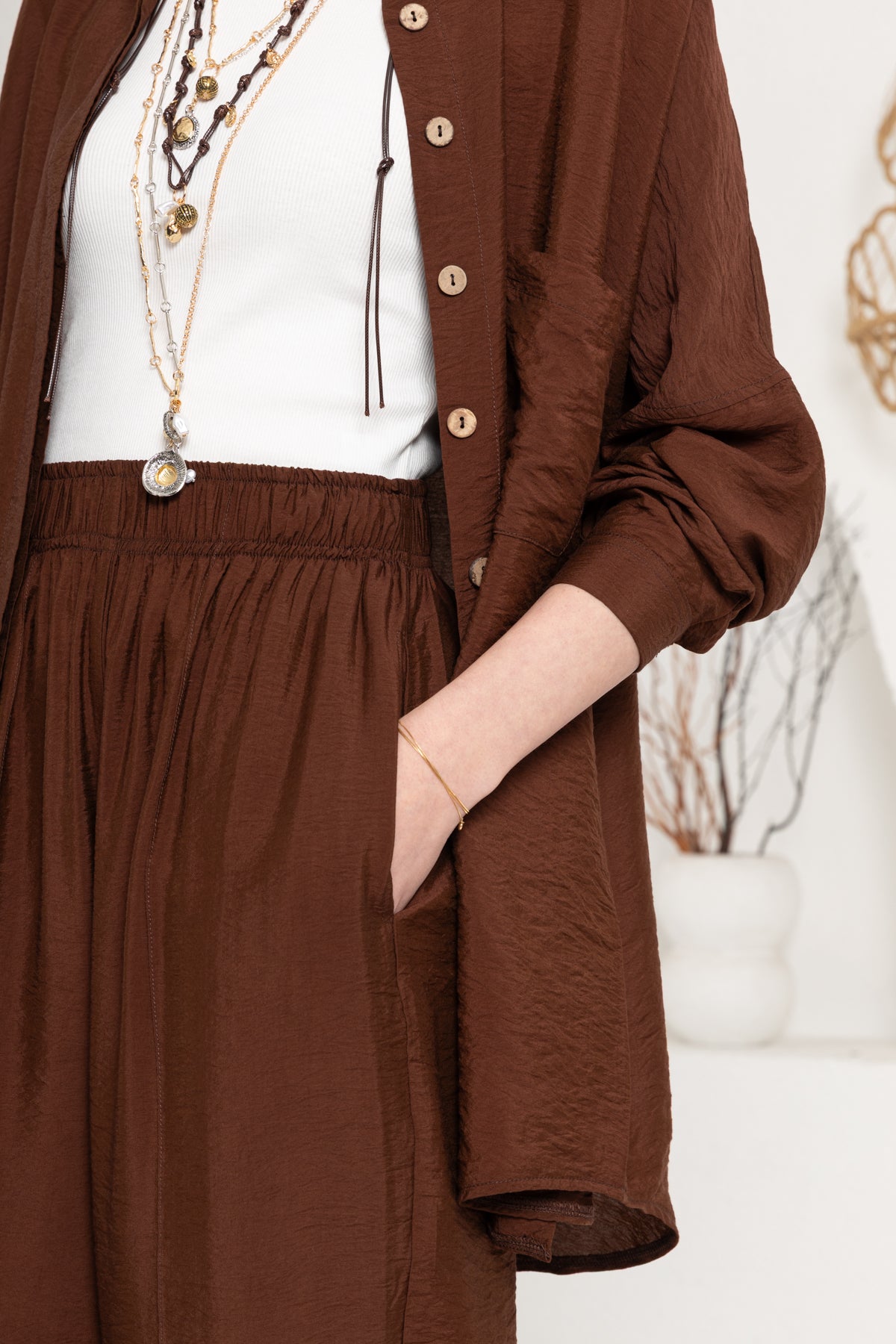 KAHVE  ZIMBA DETAYLI PANTOLON TAKIM