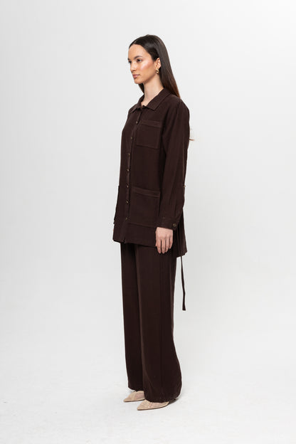 KAHVE  ÜÇ CEPLİ MODAL PANTOLON TAKIM