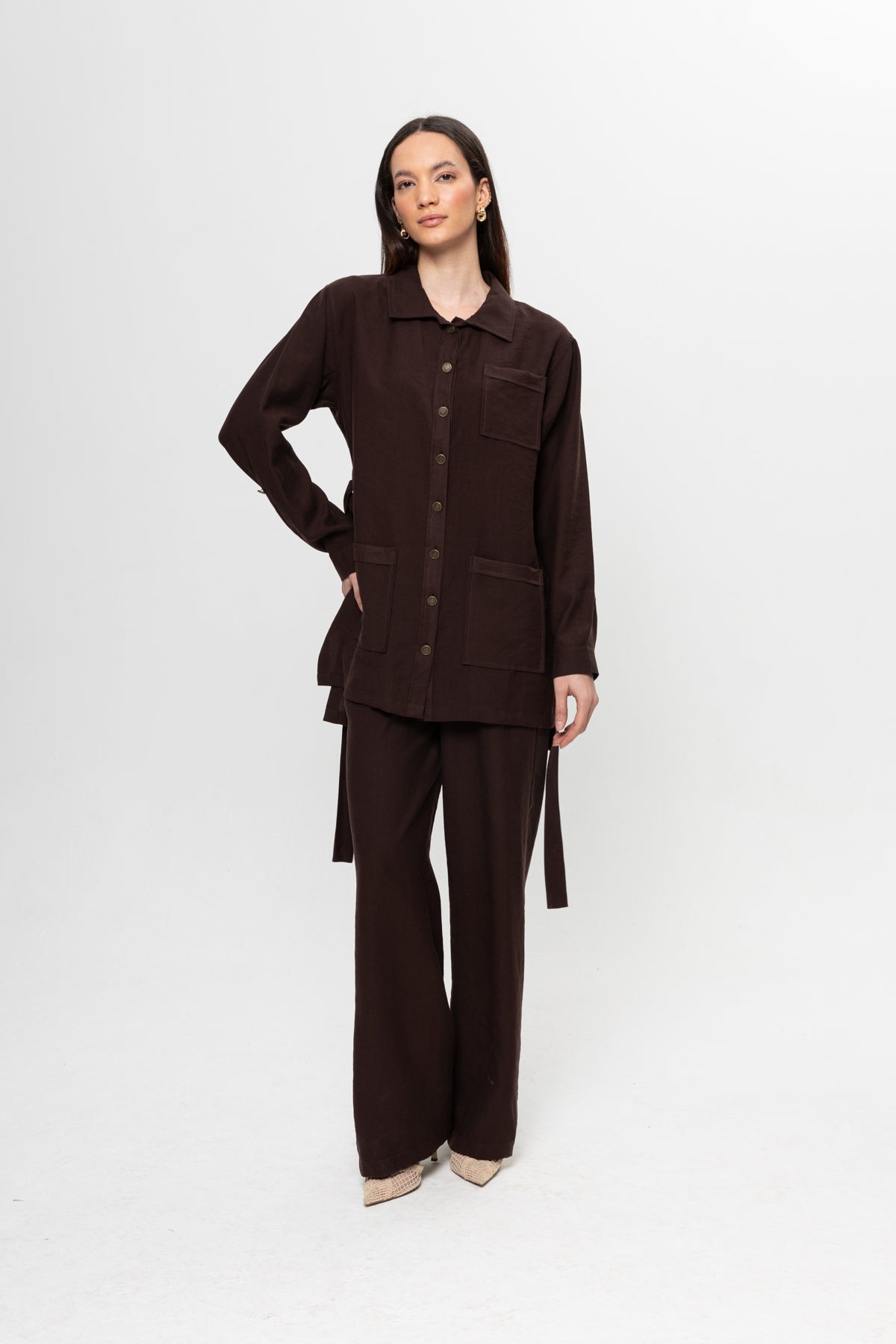 KAHVE  ÜÇ CEPLİ MODAL PANTOLON TAKIM