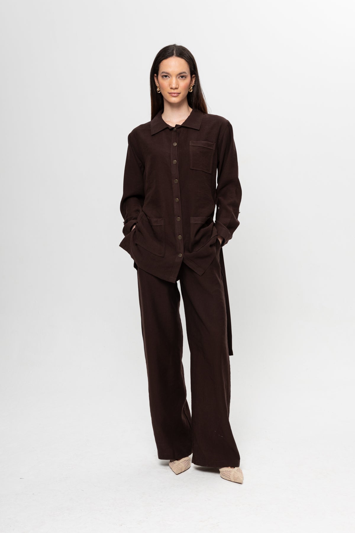 KAHVE  ÜÇ CEPLİ MODAL PANTOLON TAKIM