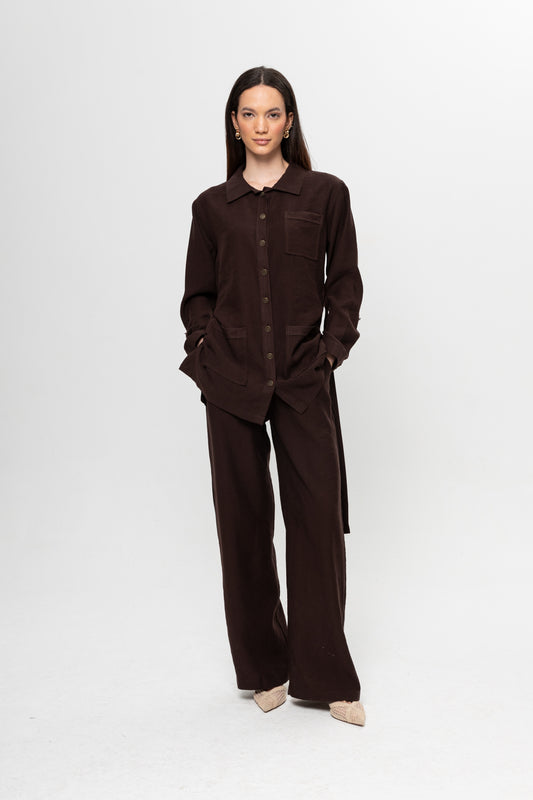 KAHVE  ÜÇ CEPLİ MODAL PANTOLON TAKIM