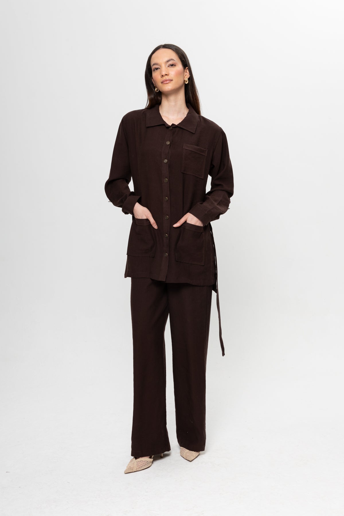 KAHVE  ÜÇ CEPLİ MODAL PANTOLON TAKIM