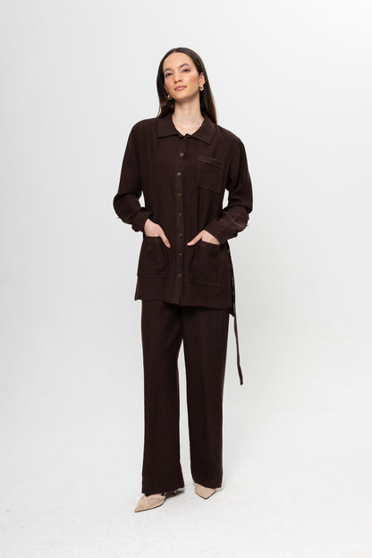 KAHVE  ÜÇ CEPLİ MODAL PANTOLON TAKIM